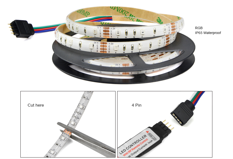 2835 SMD RGB USB charger LED Strip light DC 5V USB Cable LED Light lamp Flexible Tape 1M 2M 3M 4M 5M RF IR RGB Remote control