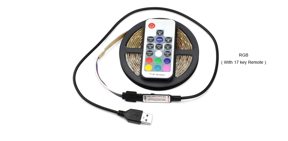 DC 5V 3528 SMD USB charger RGB led strip light IR RF remote control 1M 2M 3M 4M 5M USB cable LED tape power supply LED lamp