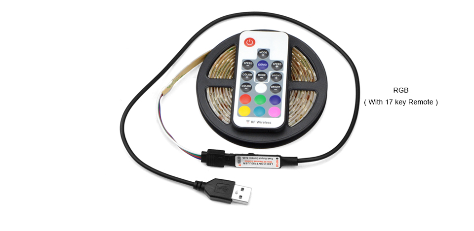 2835 SMD DC 5V USB charger adapter USB Cable LED strip light Tape LED lamp RF IR RGB remote control String bulb 1M 2M 3M 4M 5M