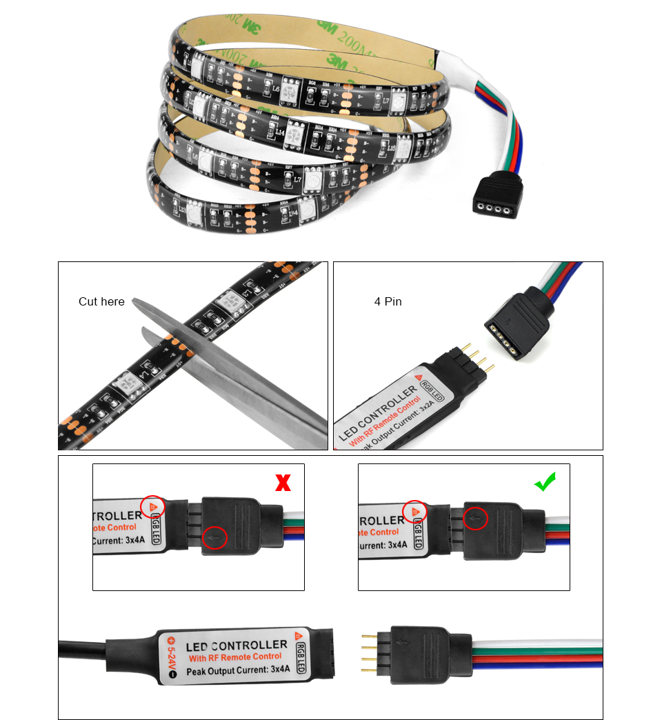 IP65 waterproof 1M 2M 3M 4M 5M DC 5V USB charger RGB LED strip light USB cable LED tape white Black PCB TV Background lamp