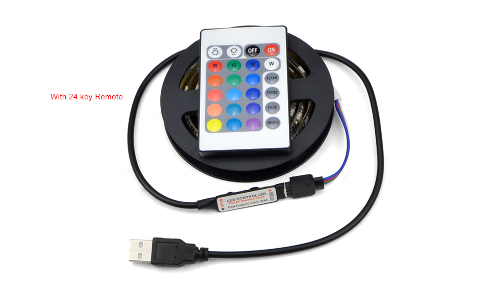 DC 5V 5050 SMD RGB USB cable Power LED Strip light USB LED Light Strips lamp Flexible Tape with Remote control 1M 2M 3M 4M 5M