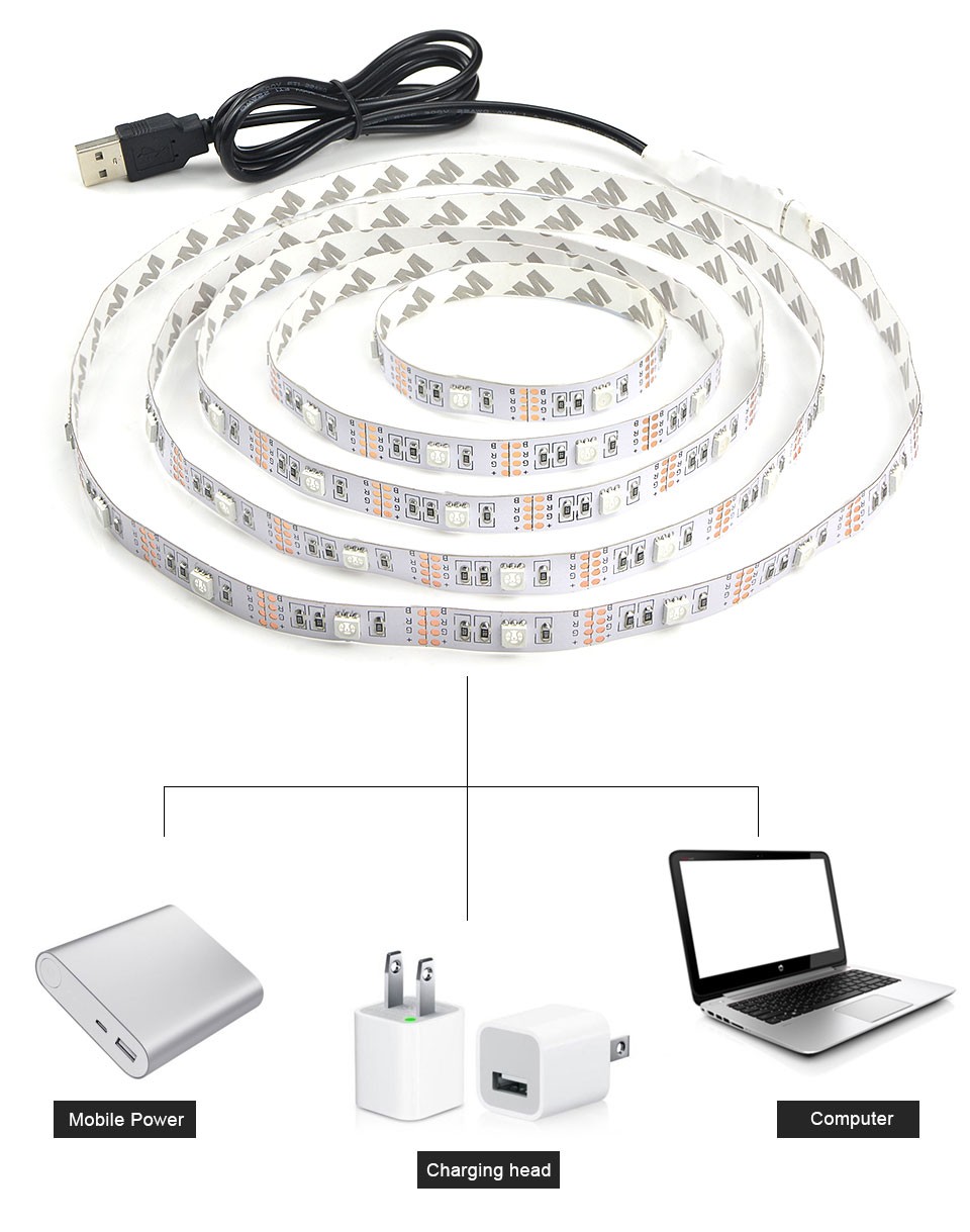 Non Waterproof Tape USB LED Strip light 3528 5050 SMD 0.5m 1m 2m 3m 4m 5m DC 5V TV Background Lighting Decorative Lamp