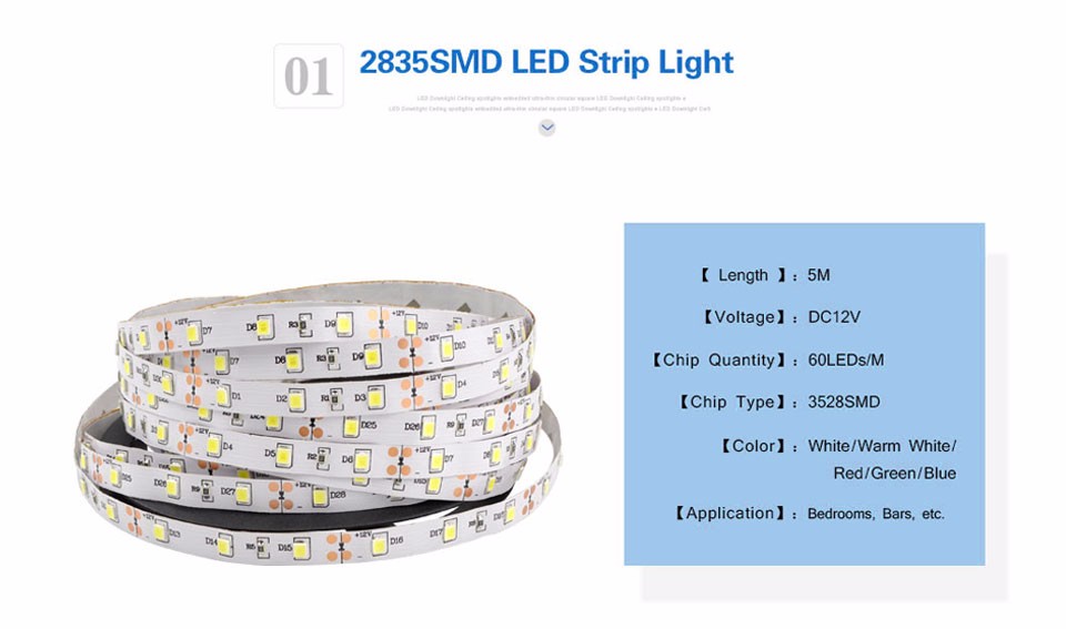 5M 2835 Flexible LED Light RGB LED Strip light 3528 SMD Not Waterproof 60Led M DC 12V Led String lighting Bar Neon Led Lamp