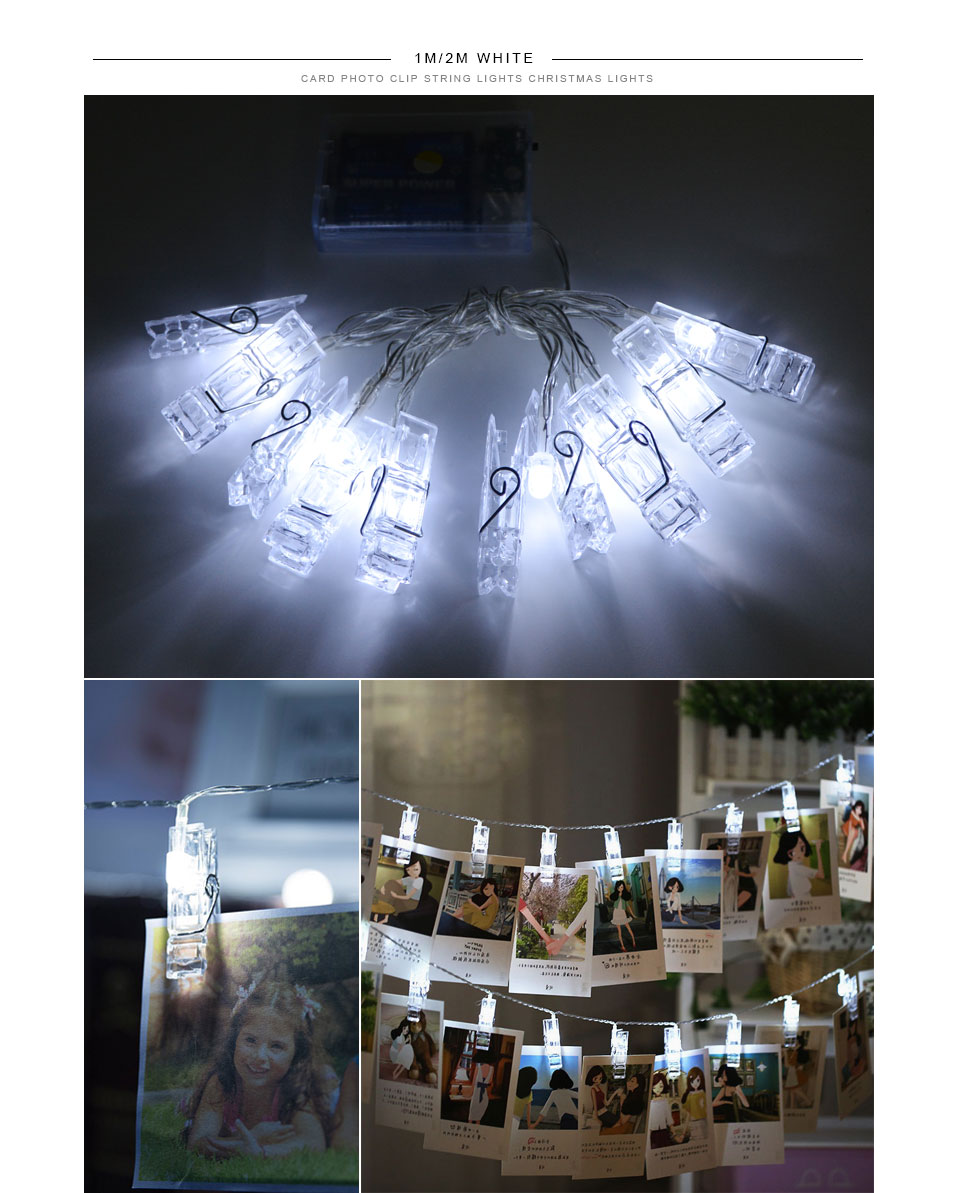 1M 2M Holiday light Fairy String Light LED Garland Lights Novelty Photo Clip Holder Festival Christmas party Wedding home light