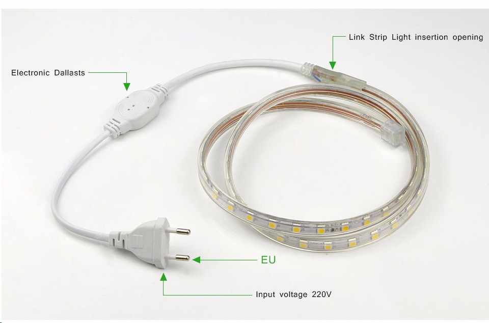IP67 Waterproof 60led m 220V SMD 5050 Led Strip Light Underwater Light Tape EU Power plug for Swimming Pool Fish Tank Bathroom