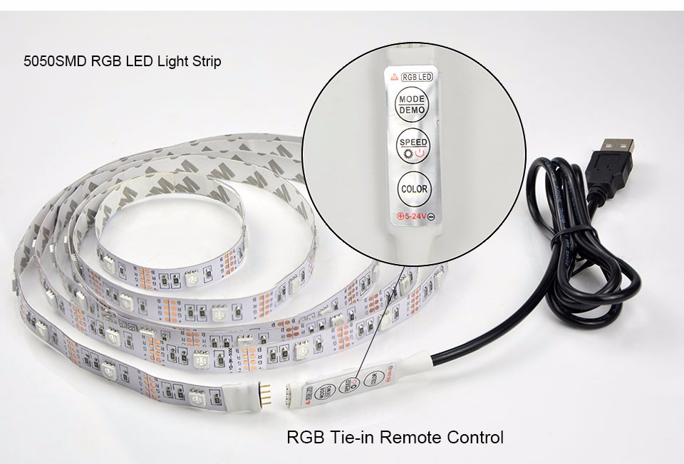 Non waterproof Tape USB RGB Power Supply LED Strip 3528 5050 SMD 50 100 200 cm DC 5V For TV Background Lighting Book Light