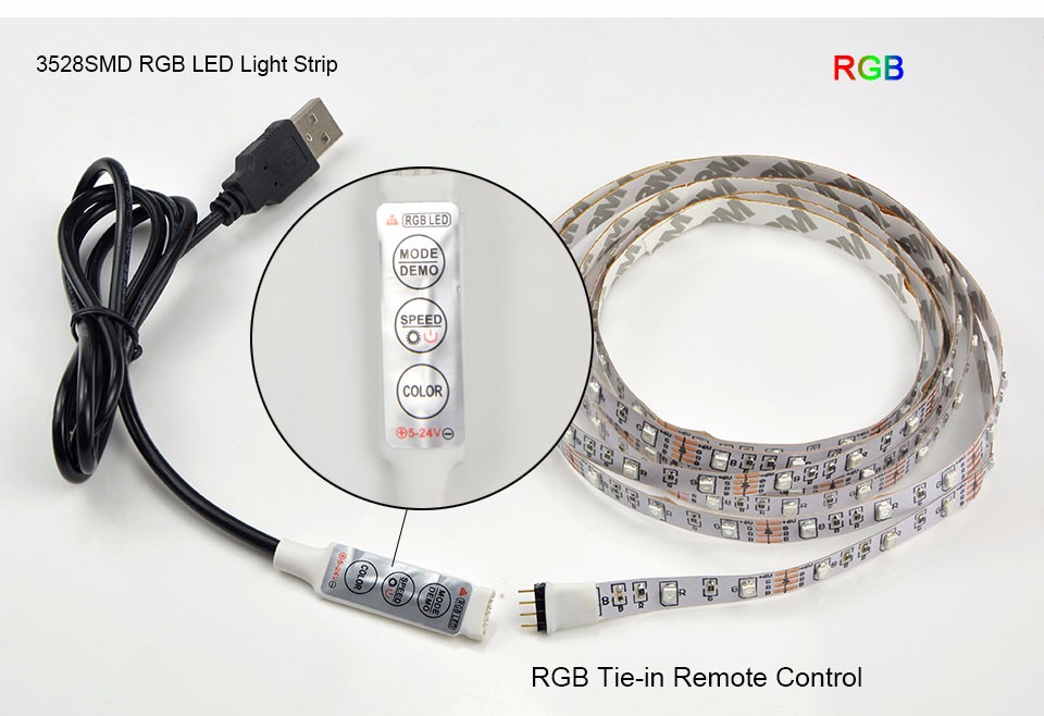 Non waterproof Tape USB RGB Power Supply LED Strip 3528 5050 SMD 50 100 200 cm DC 5V For TV Background Lighting Book Light