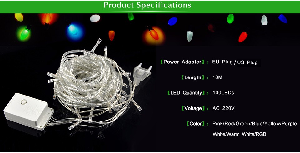 100 LEDs 10M LED Strip light 110V 220V string lamp EU US plug Christmas Wedding Party Festival Decor Holiday outdoor lighting