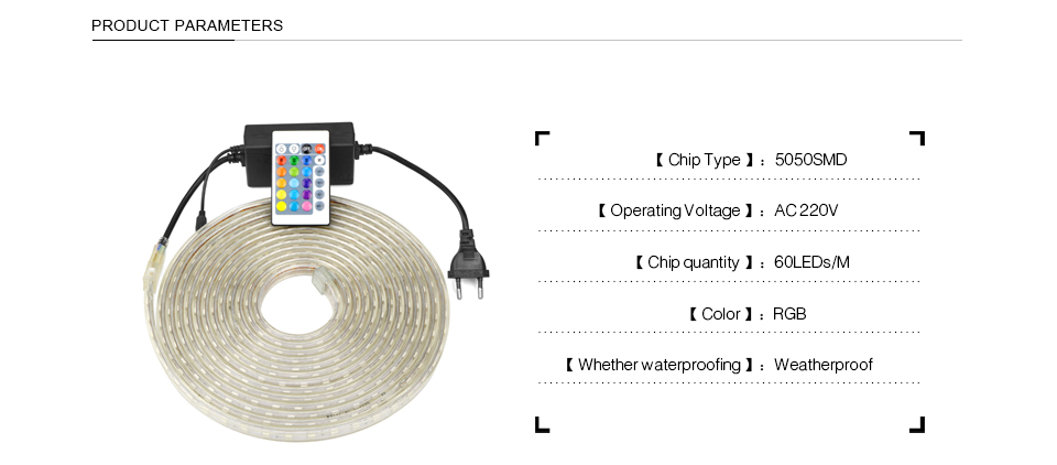 220V 5050 SMD RGB LED Strip light Waterproof LED String light 24 key RGB remote Control Holiday outdoor decor lamp 5m 10m 15m