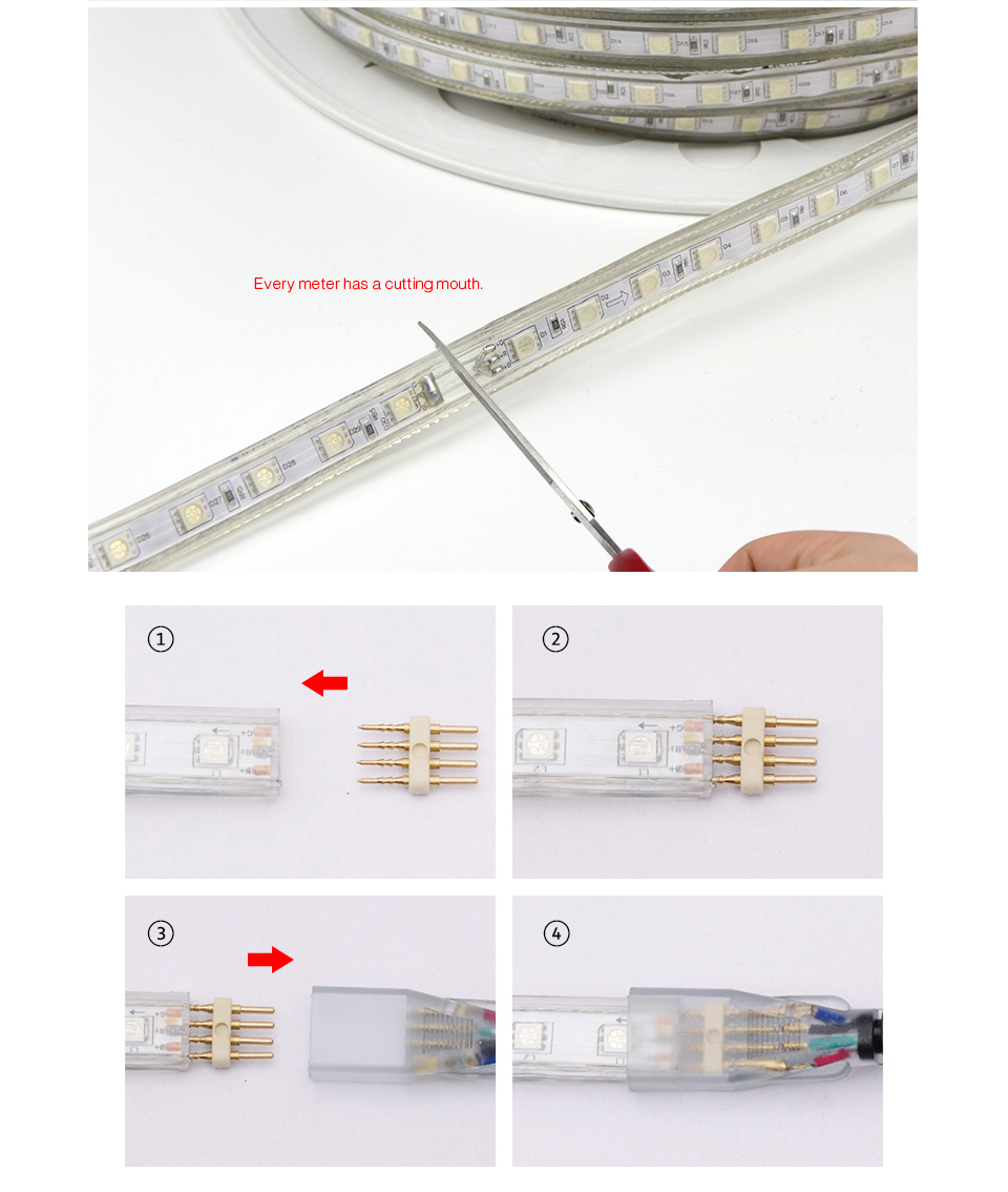 5M 10M 15M 20M 25M 220V 5050 SMD RGB LED strip light led tape flexible ribbon 60 leds m outdoor garden lighting EU plug adapter