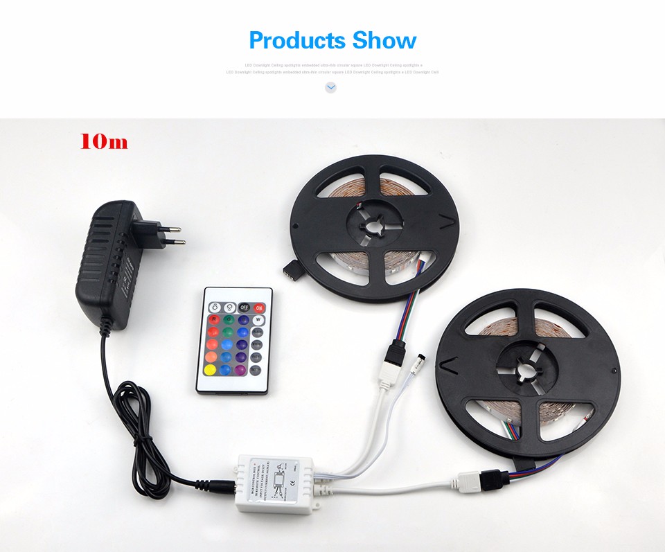 1set 5M Or 10M 2835 SMD RGB LED Strip light String Ribbon Decor lamp Tape 24Keys Remote Controller 12V 3A Power Adapter Kit