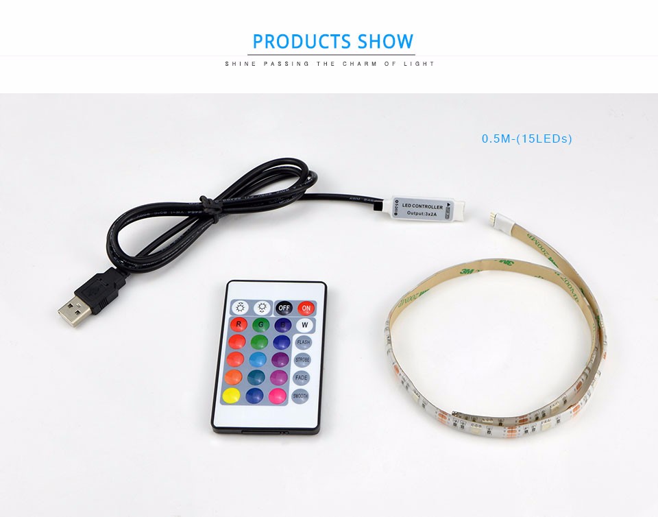 5V 50cm 1m 2m IP20 IP65 RGB 3528 60LEDs m SMD 5050 30LEDs m USB LED strip light 24Key remote Controller For TV Background