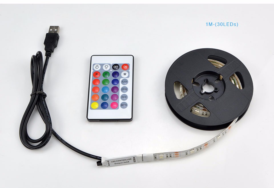 5V 50cm 1m 2m IP20 IP65 RGB 3528 60LEDs m SMD 5050 30LEDs m USB LED strip light 24Key remote Controller For TV Background