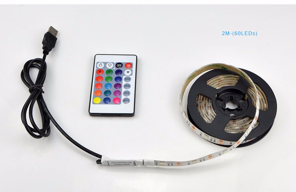 5V 50cm 1m 2m IP20 IP65 RGB 3528 60LEDs m SMD 5050 30LEDs m USB LED strip light 24Key remote Controller For TV Background