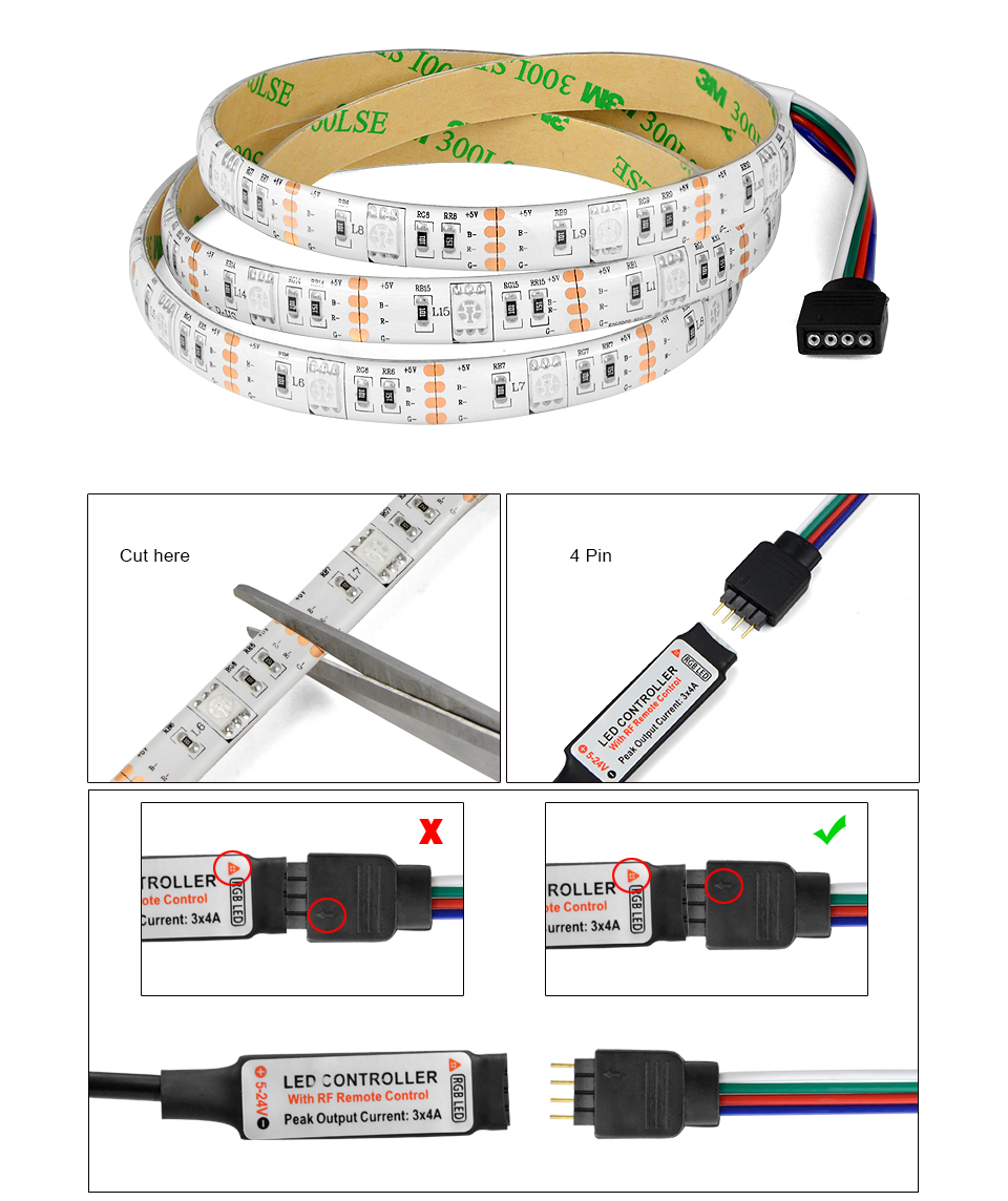 RF RGB remote control 5050 SMD DC 5V USB cable adapter LED Strip light 1M 2M 3M 5M TV lighting Desktop PC Monitor Backgroud lamp