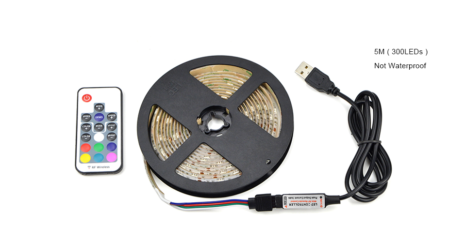 DC5V USB cable RGB LED strip light 1m 2m 3m 4m 5m usb power supply IP20 IP65 waterproof 5050 SMD rope lamp RF remote control