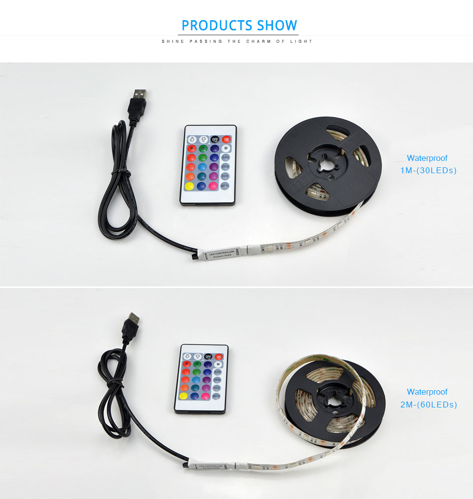 TV Background Lighting 1m 2m 3m 4m 5m 5050 SMD DC5V RGB USB LED Strip light IP20 IP65 waterproof tape remote control