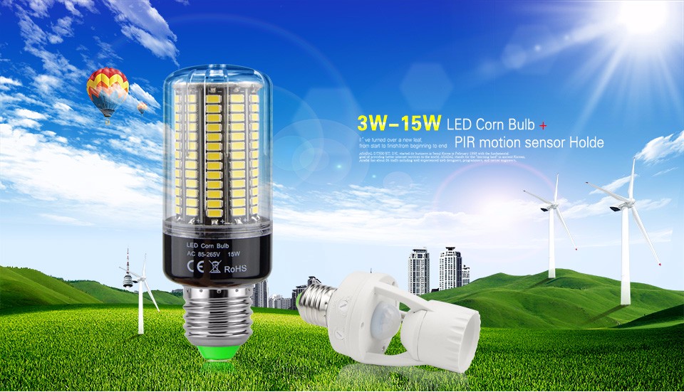 Night light PIR Motion Sensor Light Control LED lamp Base Holder E27 85 265V 3W 5W 7W 9W 12W 15W 5736 SMD LED Corn lamp Bulb