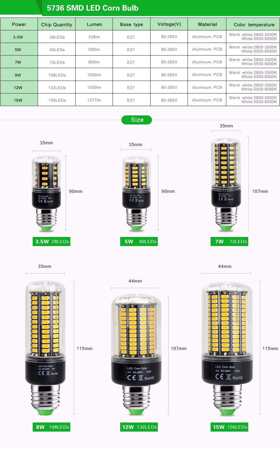 DIY Smart PIR Induction Infrared Motion Sensor lamp Base Holder E27 85V 265V 3W 5W 7W 9W 12W 15W 5736 SMD LED Corn lamp Bulb