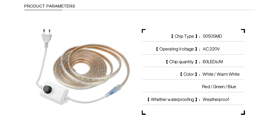 Dimmable 220V 5050SMD Warm white RGB LED strip light with EU plug LED lamp 60leds m 5M 10M 15M Outdoor Home Decor String light