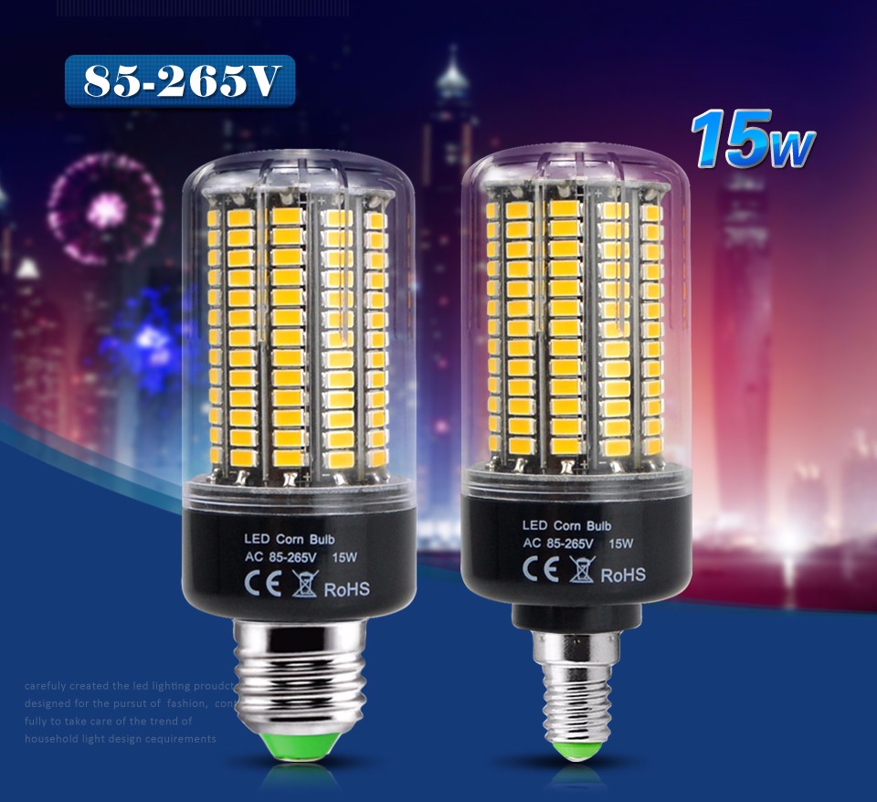 LED Bulb lamp Aluminum plate smart IC SMD 5736 LED corn light 85 265V E27 E14 15W Lumen more excellent than 5730 2835 SMD