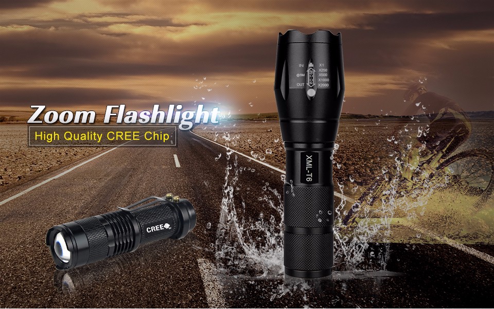 Portable CREE Q5 XML T6 Waterproof Aluminum LED Flashlight lanterna Zoomable Torch lights For Camping Outdoor Night lighting