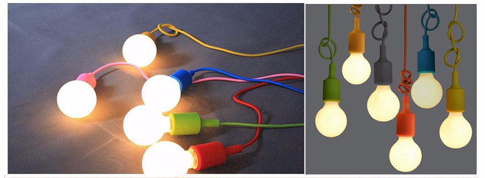 1Pcs Colourful E27 Silicone LED lamp Holder DIY Rainbow Pendant lights Droplight Vintage Edison Bulb For Decoration Art lighting