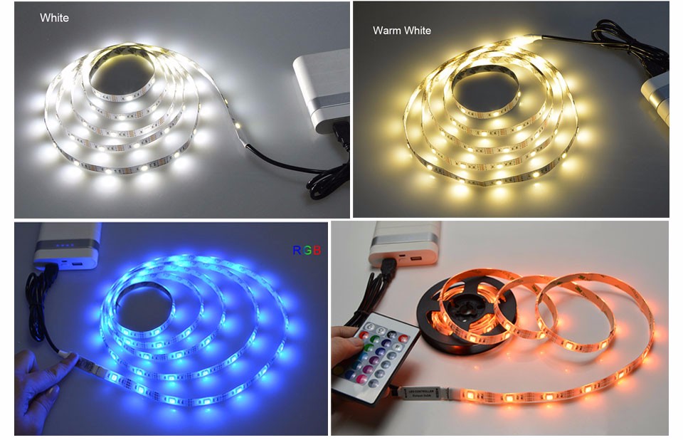 USB cable DC 5V 1M 2M 3M 4M 5M 3528 5050 SMD RGB LED strip light IP20 IP65 Waterproof Adhesive Tape TV Background Lighting