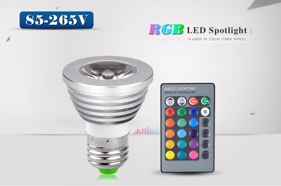 85 265V LED RGB Stage lights Spotlight Bulb 16 Colors Dimmable E27 LED RGB lamp 24Key Remote Controller Night light Spot light