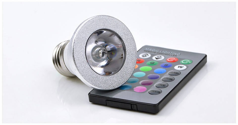 1Pcs Aluminum E27 RGB LED lamp Dimmable 85 265V 110V 220V With 24 Keys Remote Controller Spotlight Bulb Decorative Night light