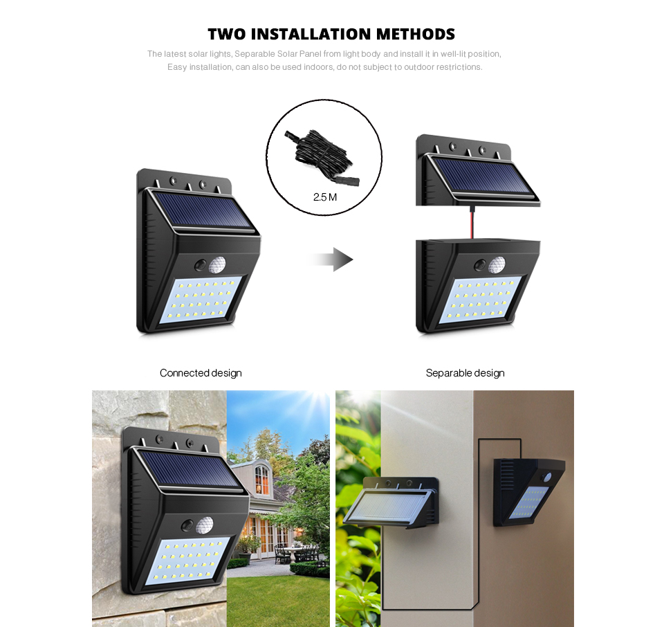 Waterproof led Solar Night light Separable PIR Motion Sensor Solar Power LED Wall lamp Yard Garden Security Outdoor lighting