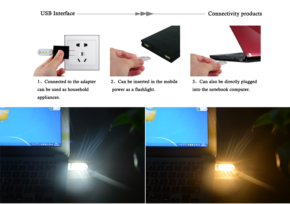 Mini LED lamp USB Led book light Reading light Colorful night light Ultra Bright Flexible bulbs for Notebook Laptop PC Computer