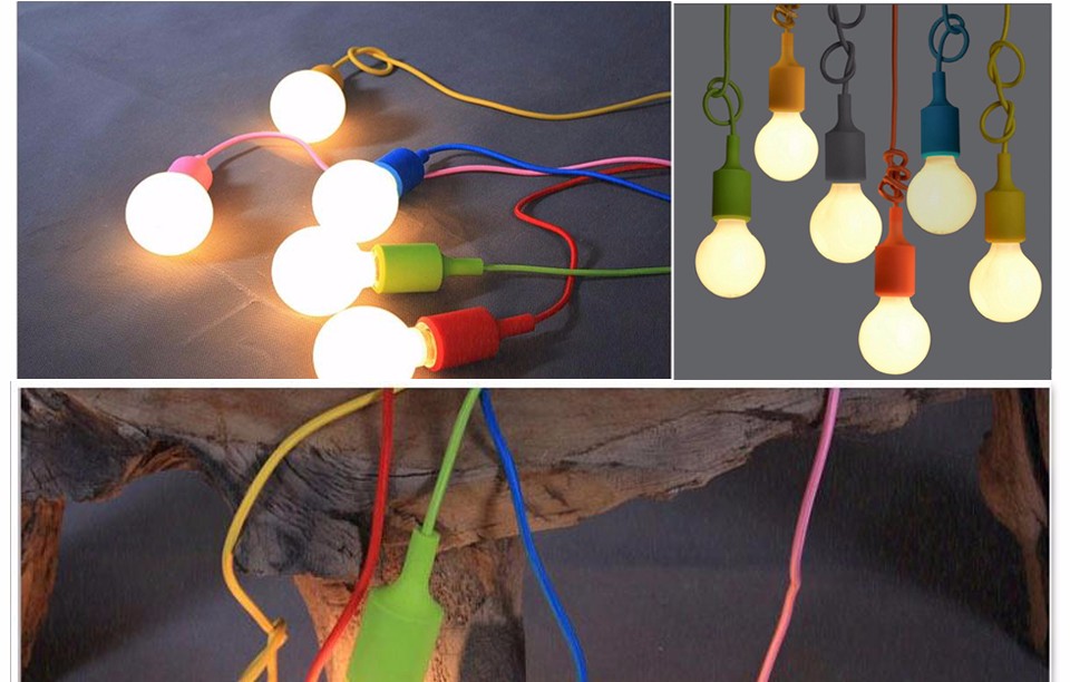 Silicone Pendant Lights lamp Holder Cord base E27 85 265V 5W 7W 9W 12W LED lamp Bulb For DIY Droplight Art lighting