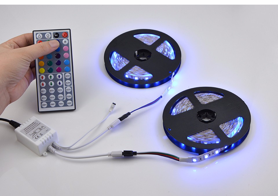 IP 20 not waterproof 10M 5M DC 12V 5050 SMD RGB LED Strip light 60leds m Tape Ribbon 44 Keys IR double Remote Control