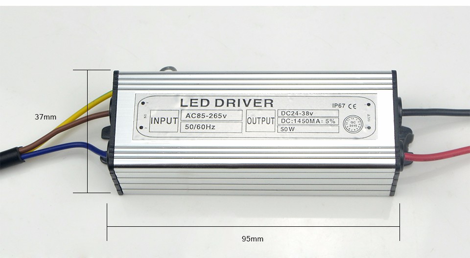 1X 50W 1.5A AC 85V 265v to DC 24V 38V LED Driver Power Adapter Floodlight lighting Transformer Switch Supply IP67 Waterproof