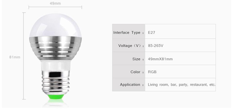 85 265V LED lamp 110V 220V E27 3W RGB LED bulb remote controller E27 Lamp base Holders Adapter For LED light home spot light