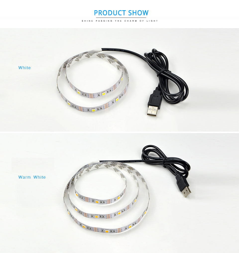 1m 2m 3m 4m 5m DC 5V USB cable charger led light USB LED strip light LED lamp 5050 SMD tape RGB remote control not waterproof