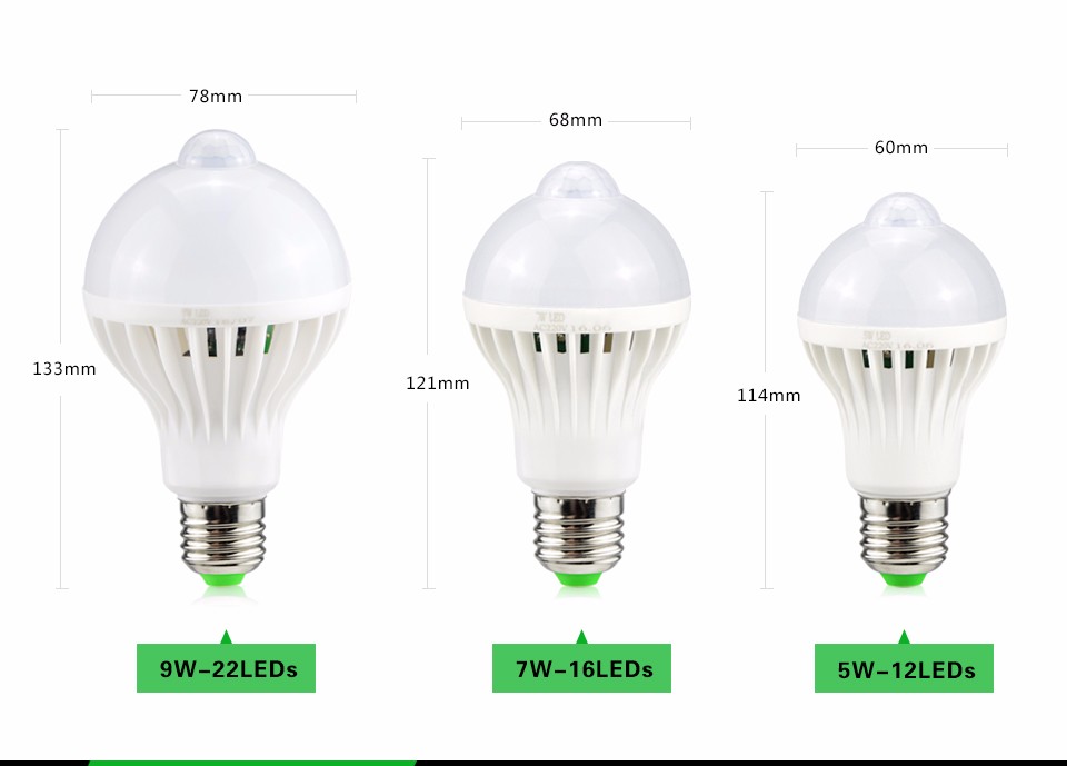 Smart LED ball Bulb E27 5W 7W 9W Emergency Light PIR Motion Sensor LED Night light Lamp for Outdoor Indicators Light Flashlight