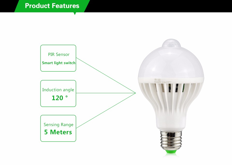 PIR Motion Sensor Lamp 5W 7W 9W E27 220V Auto Smart Infrared Body Ball Led Bulb Light For Hallway night lighting