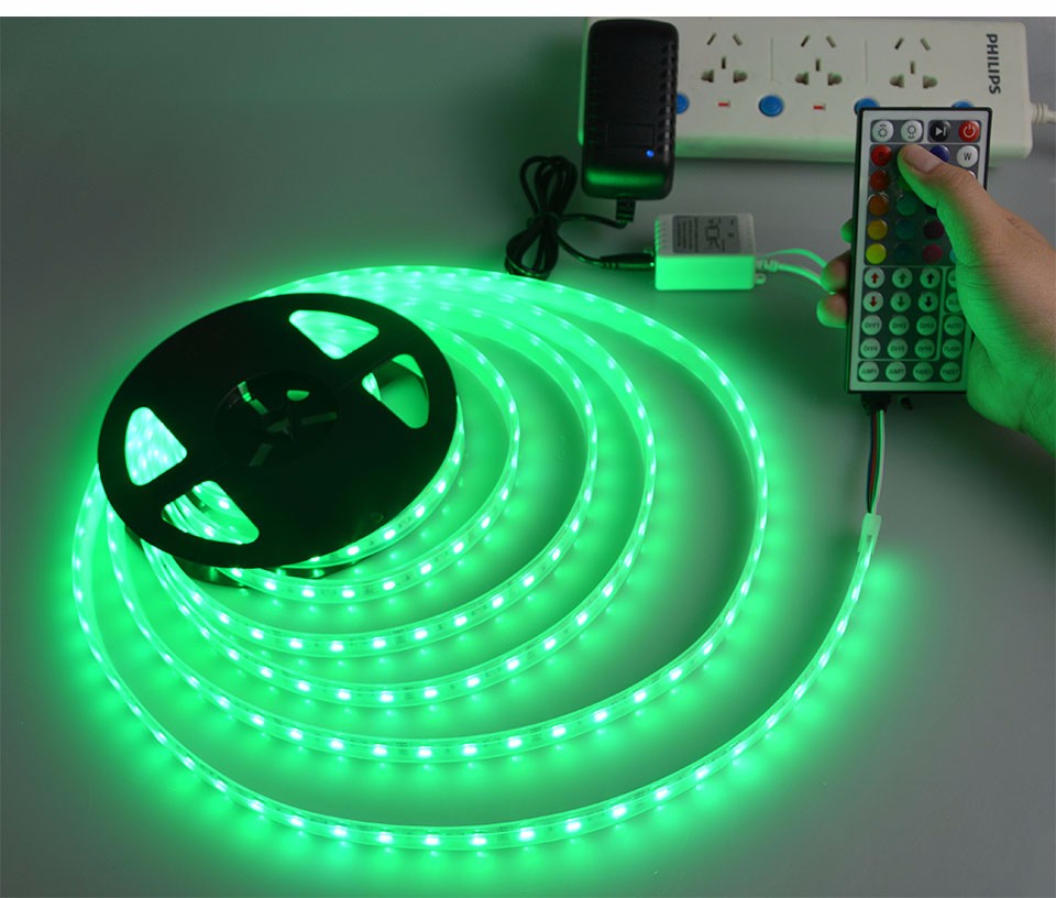 IP67 Silicone Tube RGB 5M LED Strip light DC12V Flexible Ribbon String 5050 SMD 3A Power Adapter 44Key Controller Tape