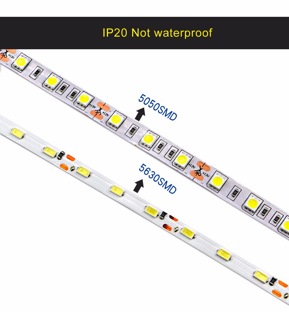 Waterproof LED Strip light 5630 5050 SMD fiexible lamp 5m DC12V 300 LEDs Tape flexible Strip Light Tira Home Decor Lamp Car Lamp