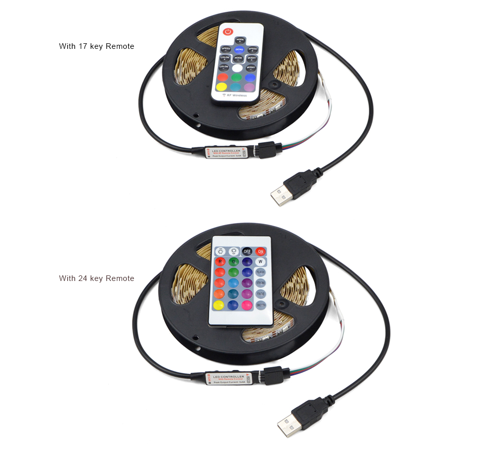 IP65 waterproof 1M 2M 3M 4M 5M DC 5V USB charger RGB LED strip light USB cable LED tape white Black PCB TV Background lamp