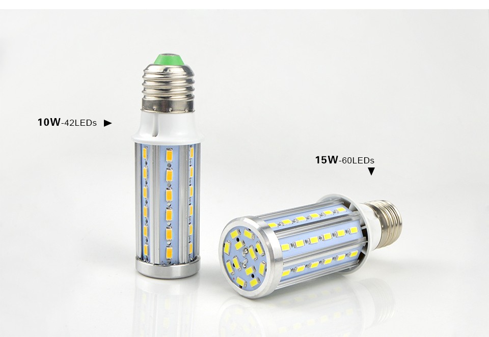 NEW 5730 SMD No Flicker Aluminum Cooling 10W 15W 20W 25W E27 E14 LED lamp 85 265V 42 60 72 140leds LED Corn light Bulb Lampada