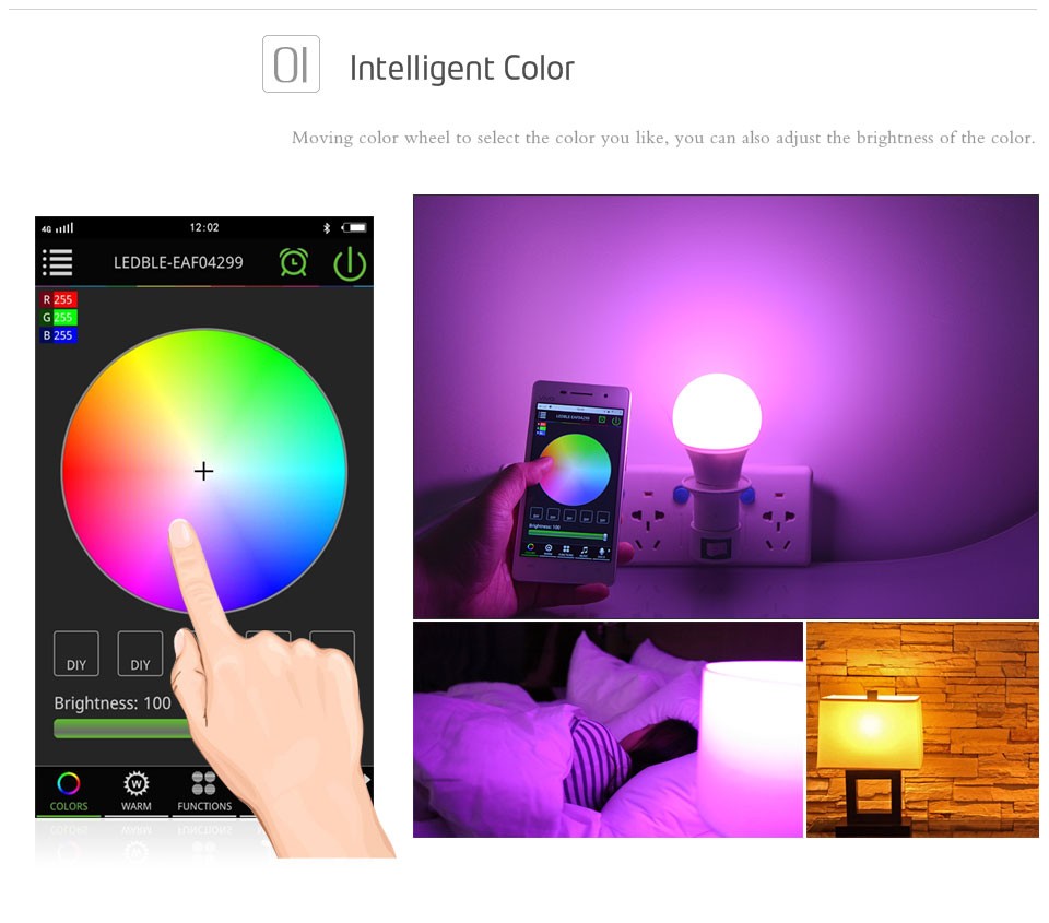 Dimmable Smart RGBW LED lamp 4.5W E27 AC 85V 265V Bluetooth 4.0 APP Remote Control Bulb lights For Smartphone IOS Android