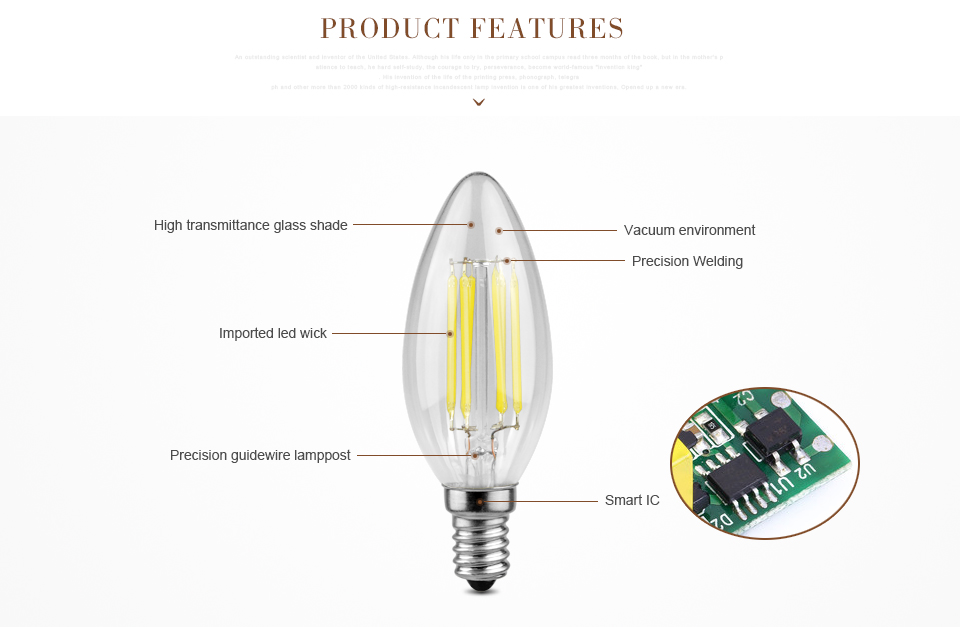 6Pcs 220V 110V 2W 4W 6W E14 LED Bulbs LED COB chip light Filament Candle lamp Vintage pendant lamp Chandelier lighting bombillas