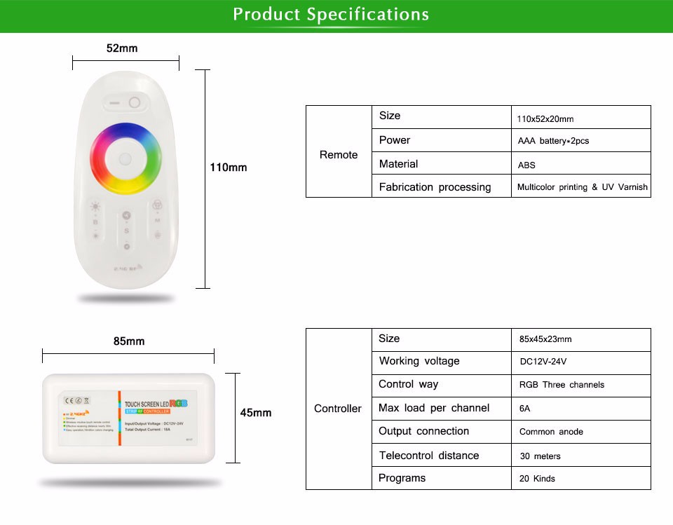 2.4G RGB RGBWW RGBCW Wireless Touch screen led controller Dimmers DC12 24V RF remote control for led strip bulb downlight