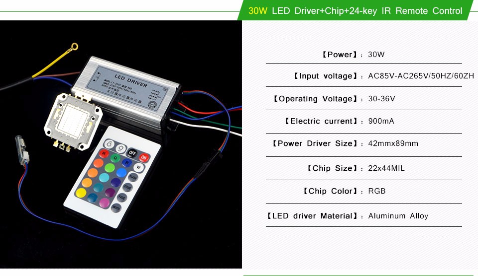 RGB Integrated cob LED Chip LED bulb 10W 20W 30W 50W RGB LED lamp Floodlight Spot light LED adapter power supply Remote control