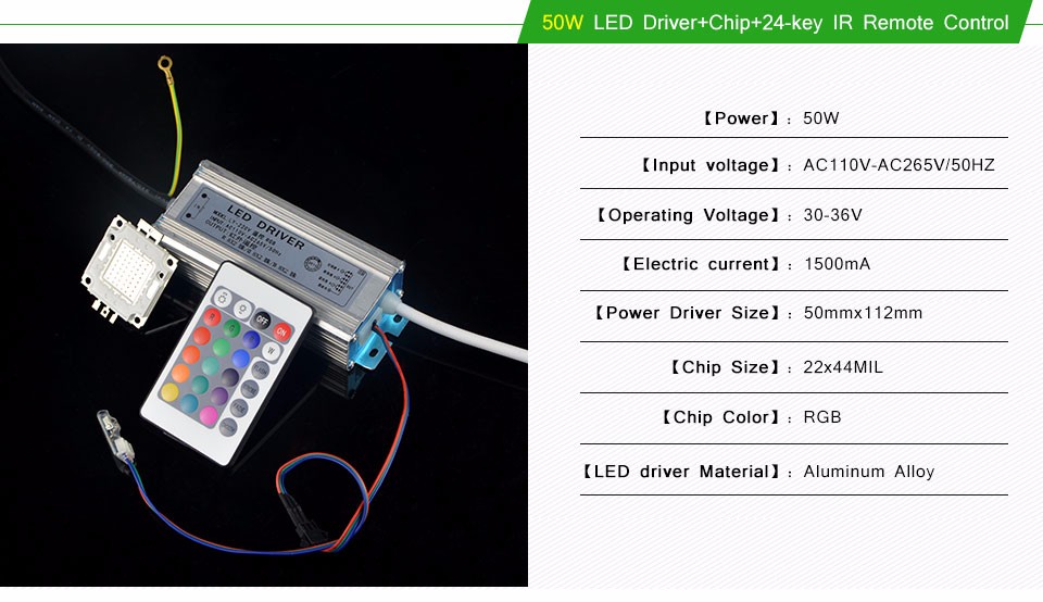 1Set For DIY Floodlight Spot light bulbs Full Watt RGB Integrated Chip 10W 20W 30W 50W RGB LED lamp Driver 24Key Remote