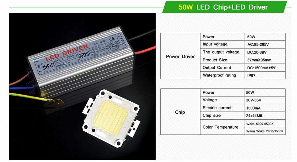 Really Watt 10W 20W 30W 50W 100W Integrated COB LED Beads Chip light lamp Power Driver lighting transformer For Floodlight Bulb