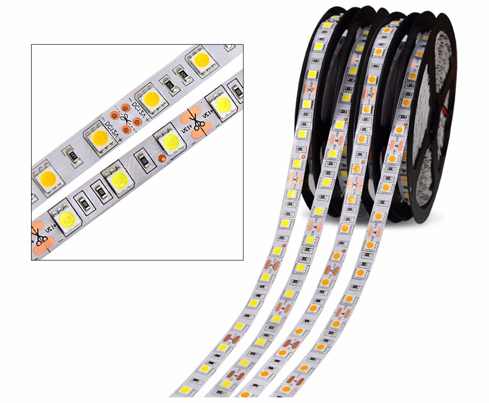 DC 12V 5M 300LED IP20 IP65 IP67 Waterproof 5050 SMD LED Strip light white warm white blue green red RGB led lamp Tape